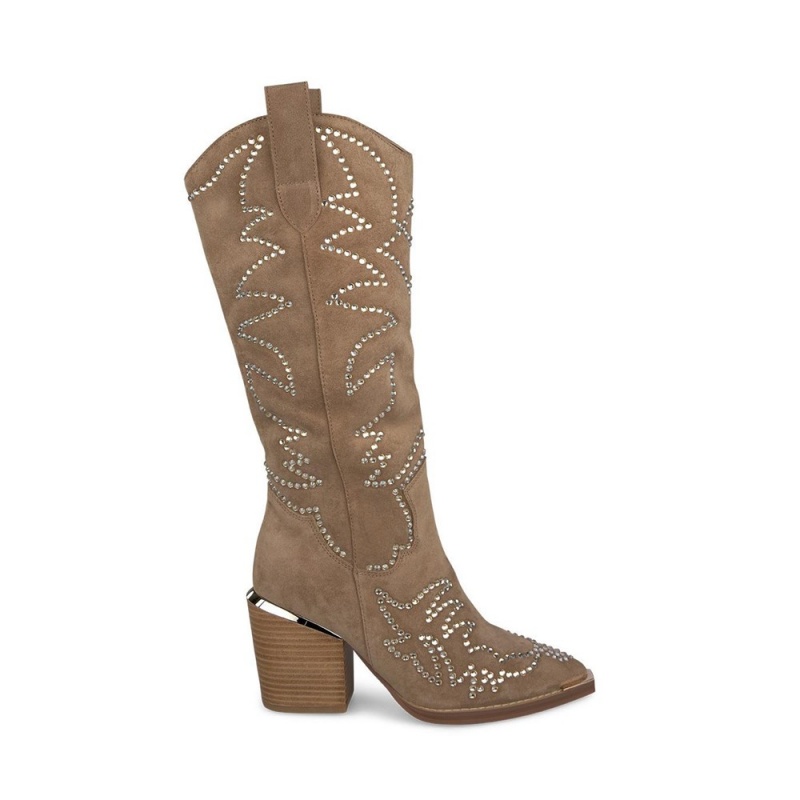 Bottes à Talons Alma En Pena Cowboy Boots Embellished With Rhinestones Bleu Femme | FVQ-25446015